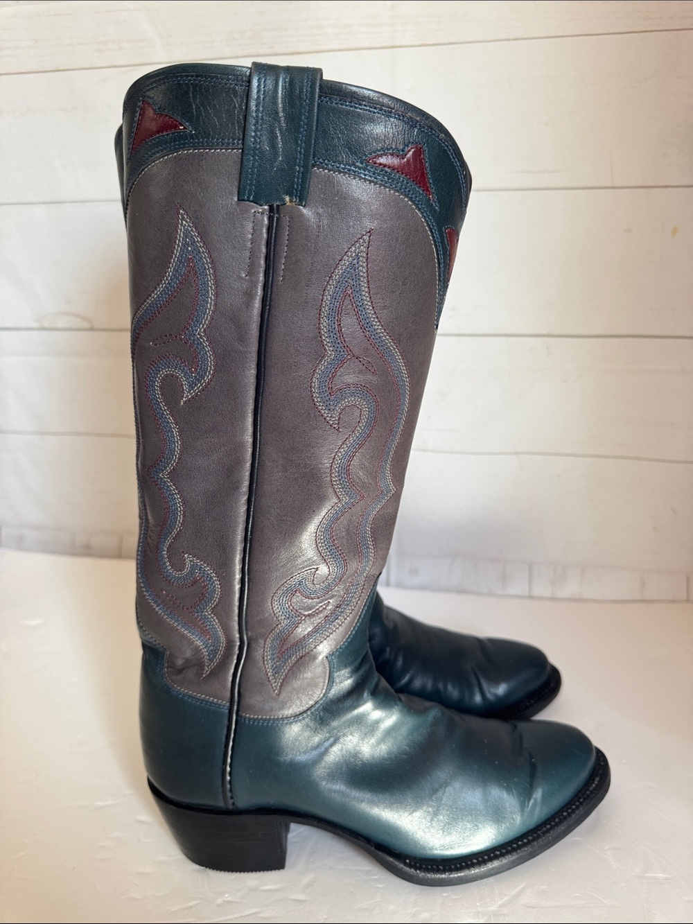 Music City Leather Size 6.5-7 Custom Made Teal and Gray Western Leather Boots